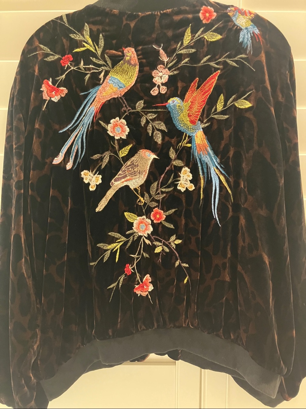 Johnny Was Leopard Velvet Bomber Jacket - Brown/Black - Picture 6 of 10